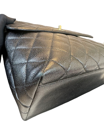 Preloved Chanel Black Quilted Caviar Vintage Handbag Satchel