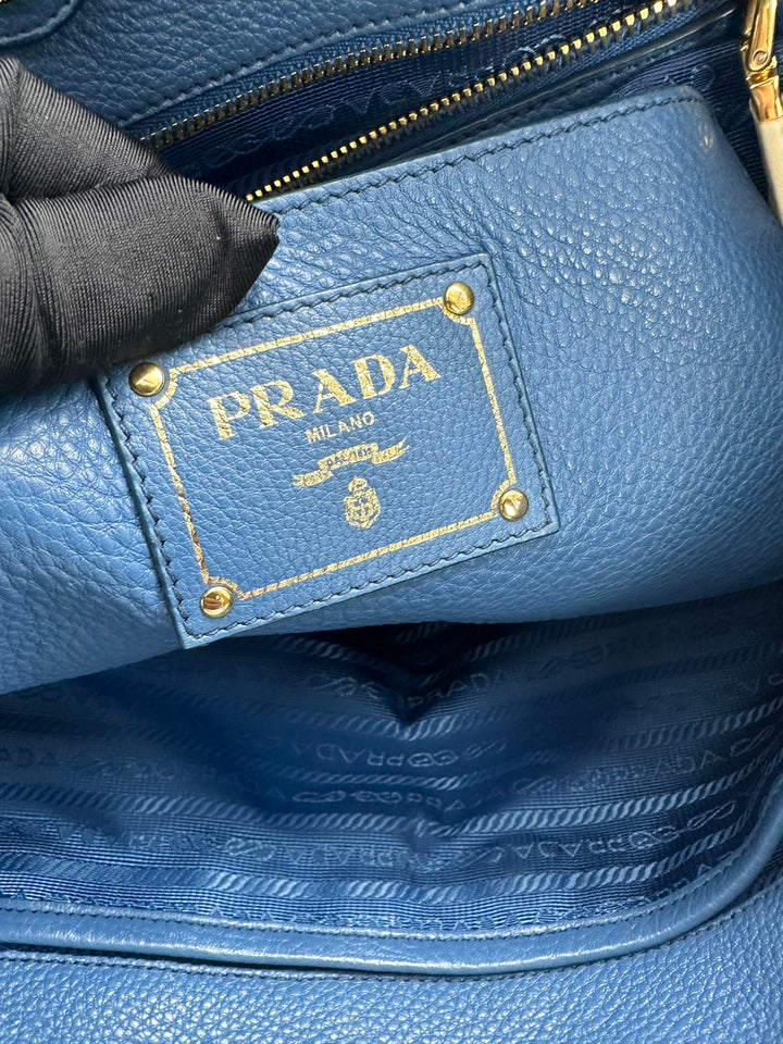 Pre-Owned Prada Blue Leather Large Totes Shoulder Bag Crossbody