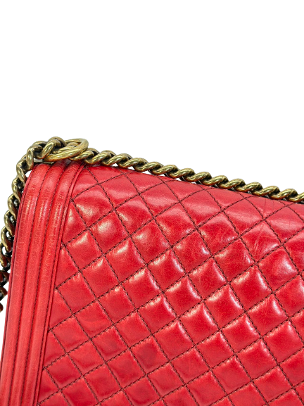 Pre-Owned Chanel Red Leather XL Boy Bag Shoulder Bag Crossbody