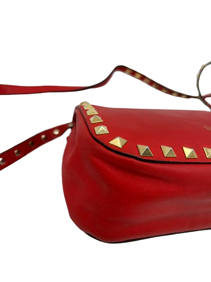 Preloved Valentino Red Leather Small RockStud Shoulder Bag Crossbody
