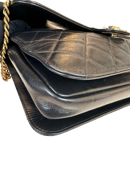 Preloved  Chanel Black Leather Shoulder Bag With Gold Hardware