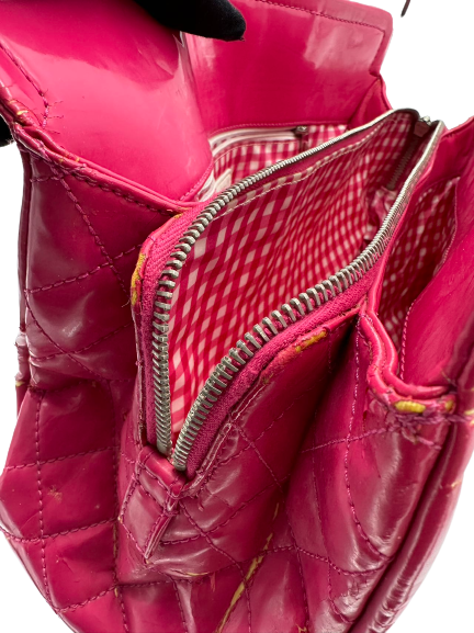 Preloved Chanel Pink Patent Leather CC Logo Shoulder Bag
