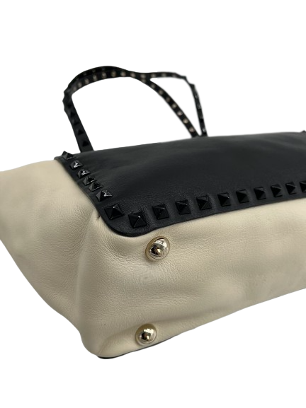 Preloved Valentino Black And White Leather RockStud Shoulder Bag Crossbody