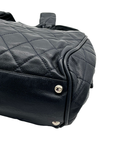 Preloved Chanel Black Quilt Caviar CC Logo Satchel Handbag