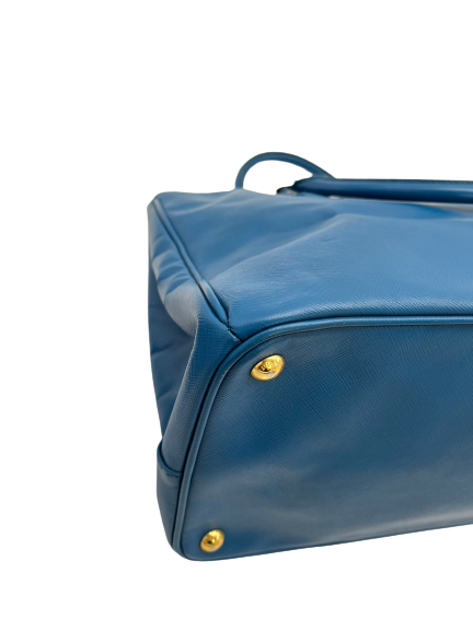 Preloved Prada Blue Lux Saffiano Large Satchel Handbag