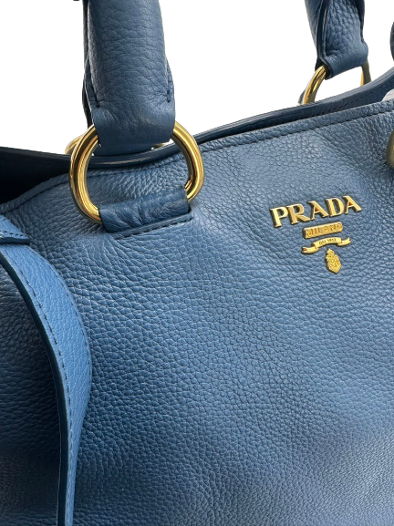 Pre-Owned Prada Blue Leather Large Totes Shoulder Bag Crossbody