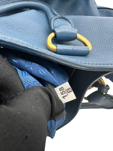 Preloved Prada Blue Leather Large Totes Shoulder Bag Crossbody