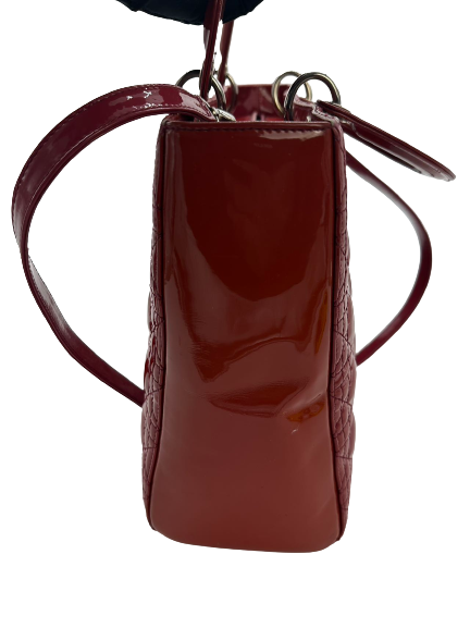 Preloved Christian Dior Orange Patent Leather Large Lady Dior Shoulder Bag