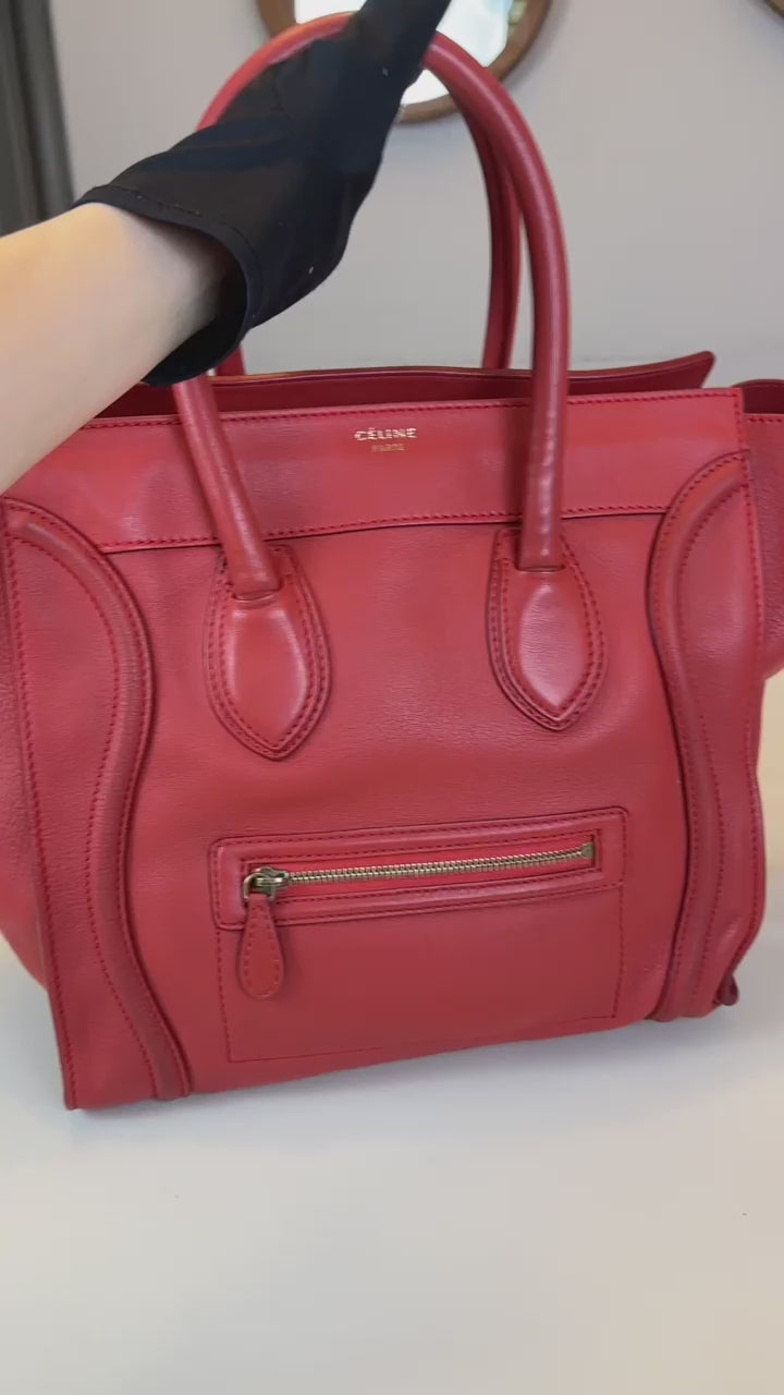 Pre-Owned Celine Orange Red Leather Mini Luggage Large Top Handle Bag