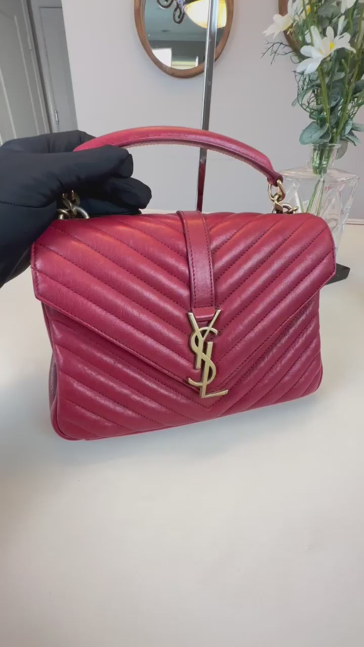 Pre-Owned Saint Laurent Red Leather Medium College Shoulder Bag
