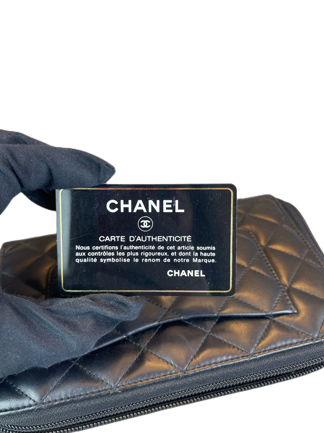 Preloved CHANEL C Logo Black Leather Lamb skin Wallet Purse