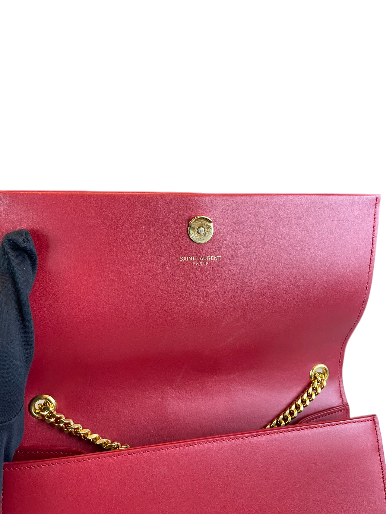 Yves Saint Laurent Red Leather Monogram Kate Chain Shoulder Bag