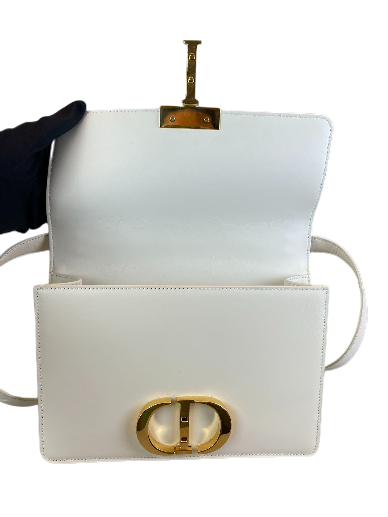 Preloved Christian Dior White Leather Montaigne Shoulder Bag