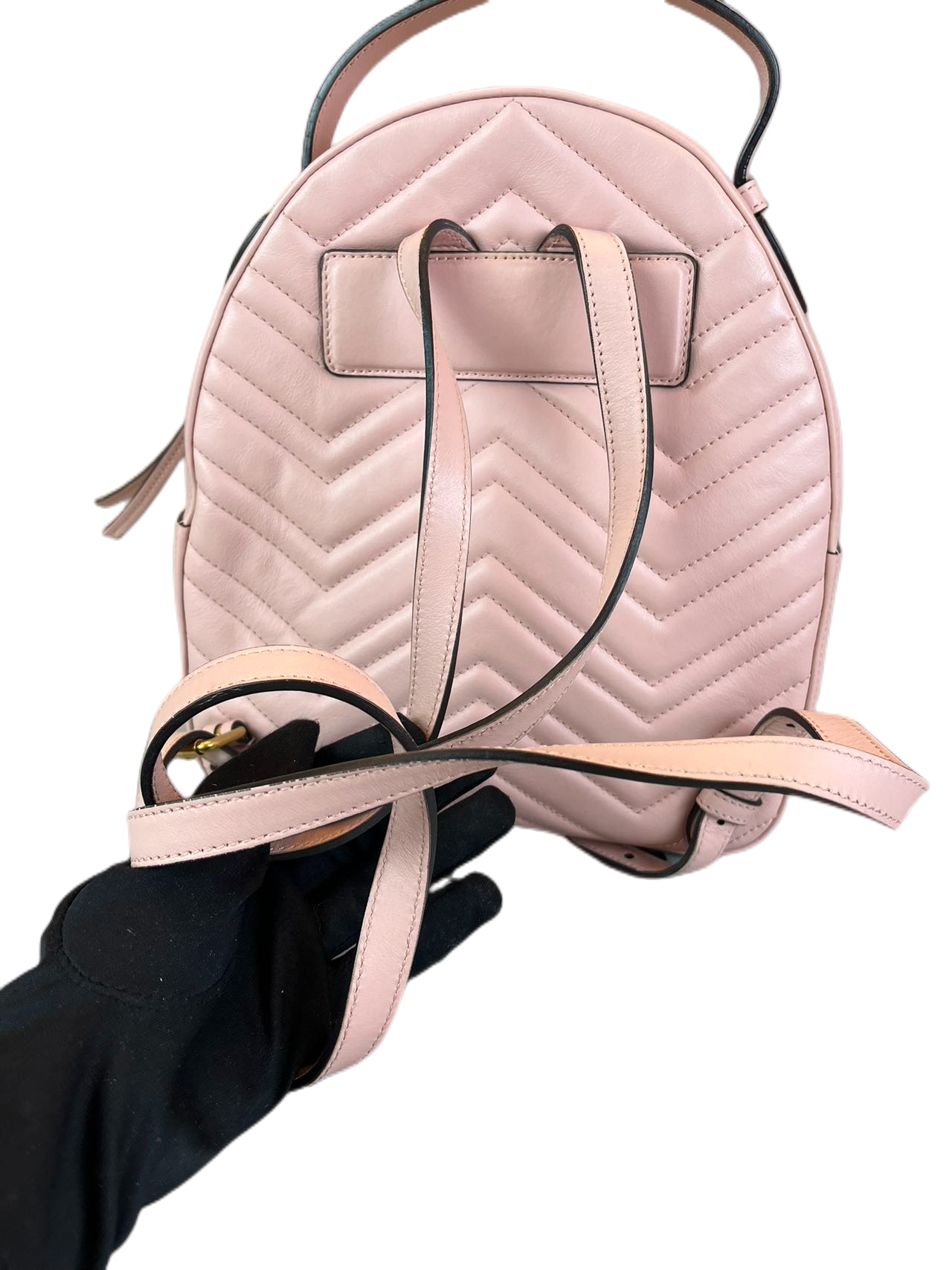 Preloved Gucci GG Logo Pink Leather Marmont Backpack