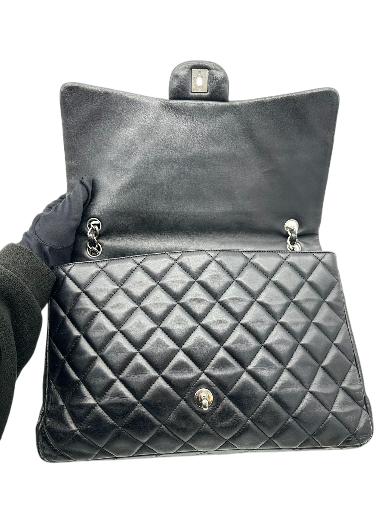 Preloved Chanel Black Lambskin Classic Flap Maxi Shoulder Bag