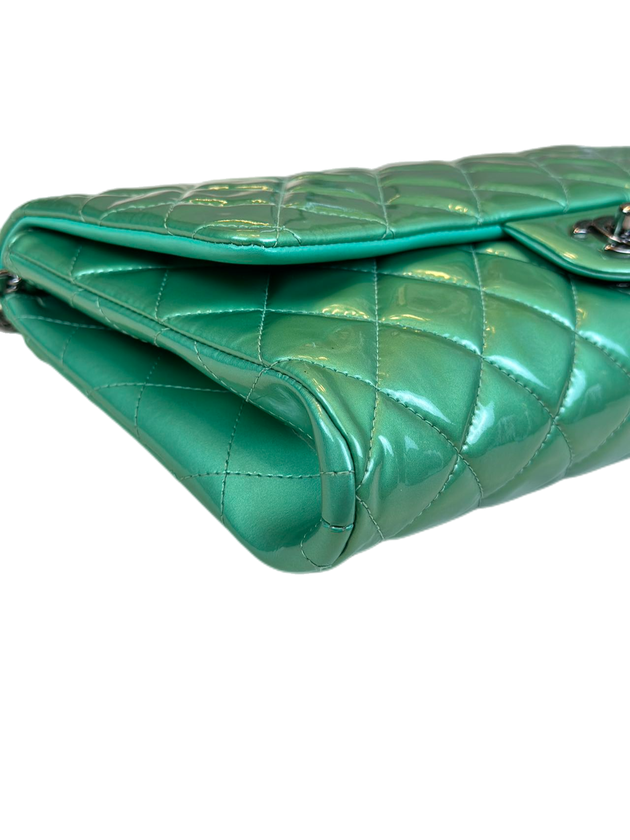 preloved Chanel Green Patent Leather Classic Flap Shoulder Bag