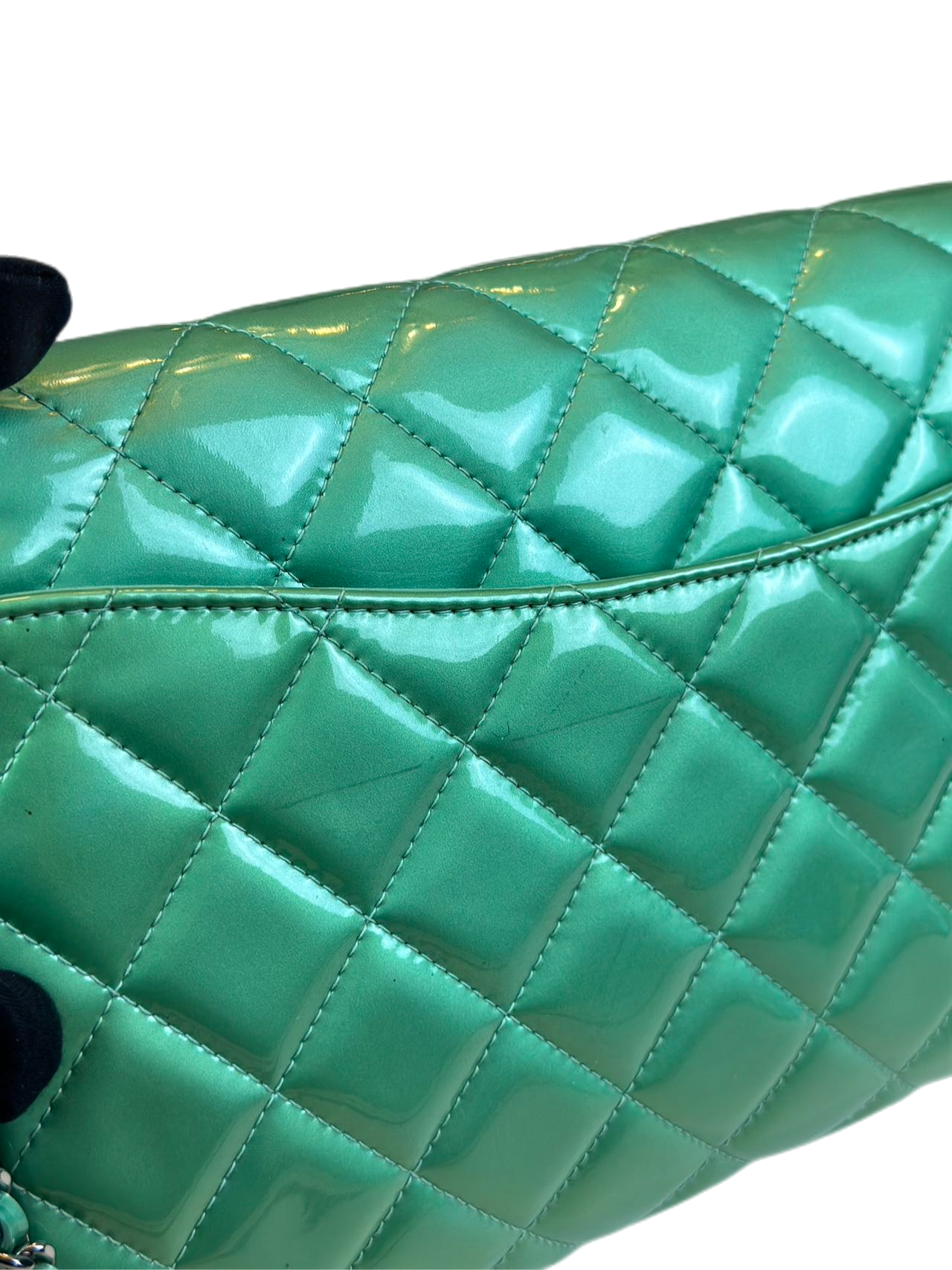 preloved Chanel Green Patent Leather Classic Flap Shoulder Bag