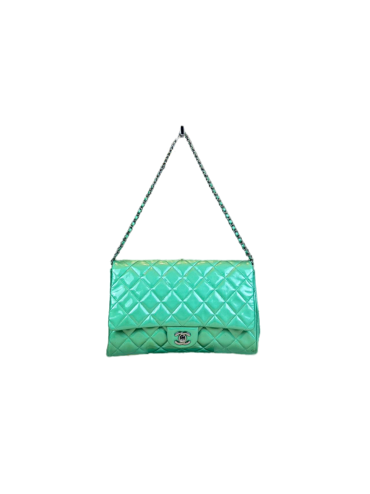 preloved Chanel Green Patent Leather Classic Flap Shoulder Bag