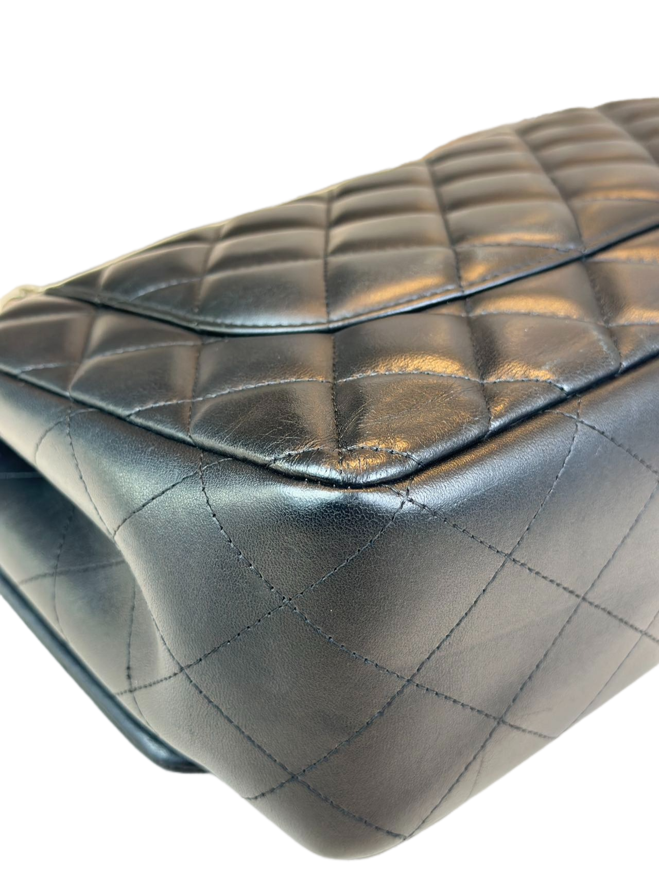 Preloved Chanel Black Leather Lambskin Double Flap Jumbo Shoulder Bag