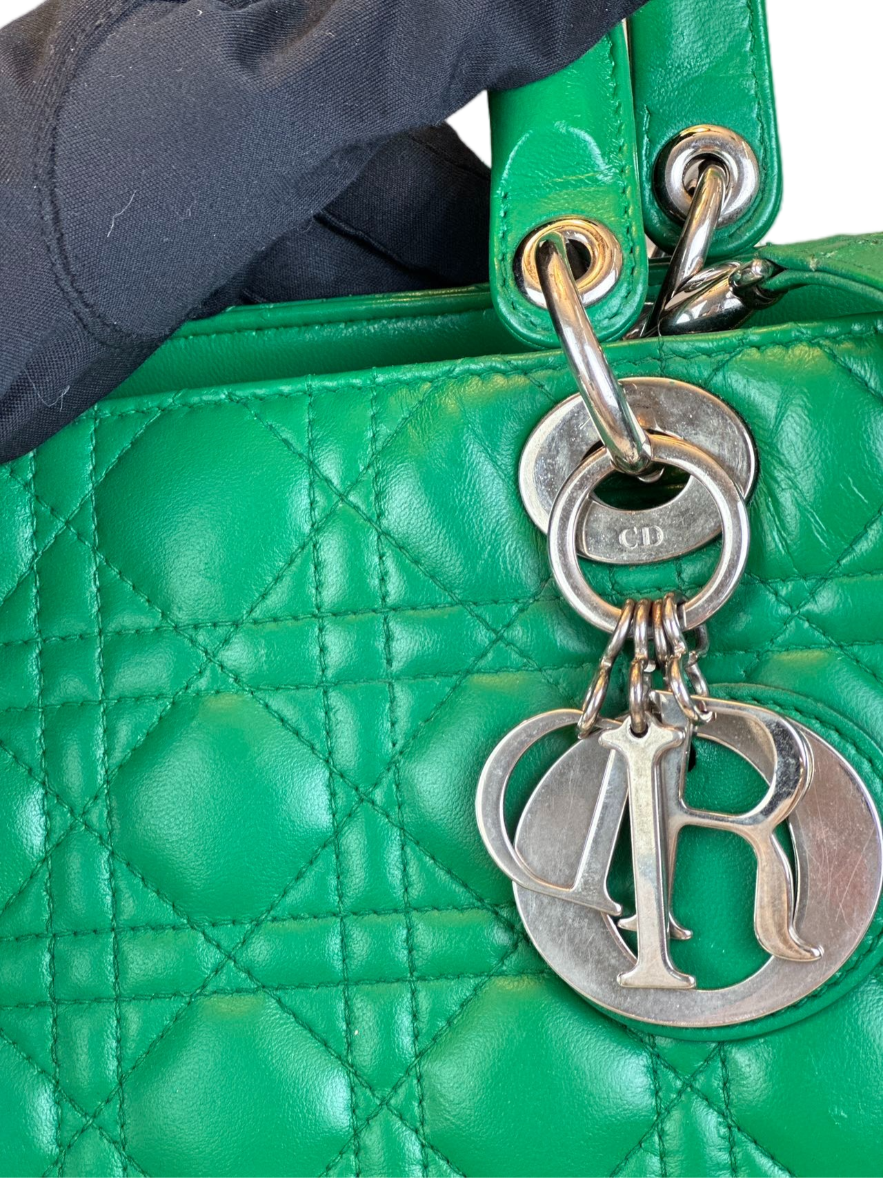 Preloved Christian Dior Green Leather Large Lady Dior Shoulder Bag