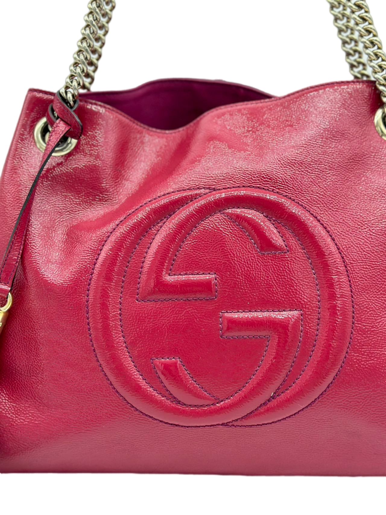 Preloved Gucci GG Logo Patent Leather Soho Chain Totes
