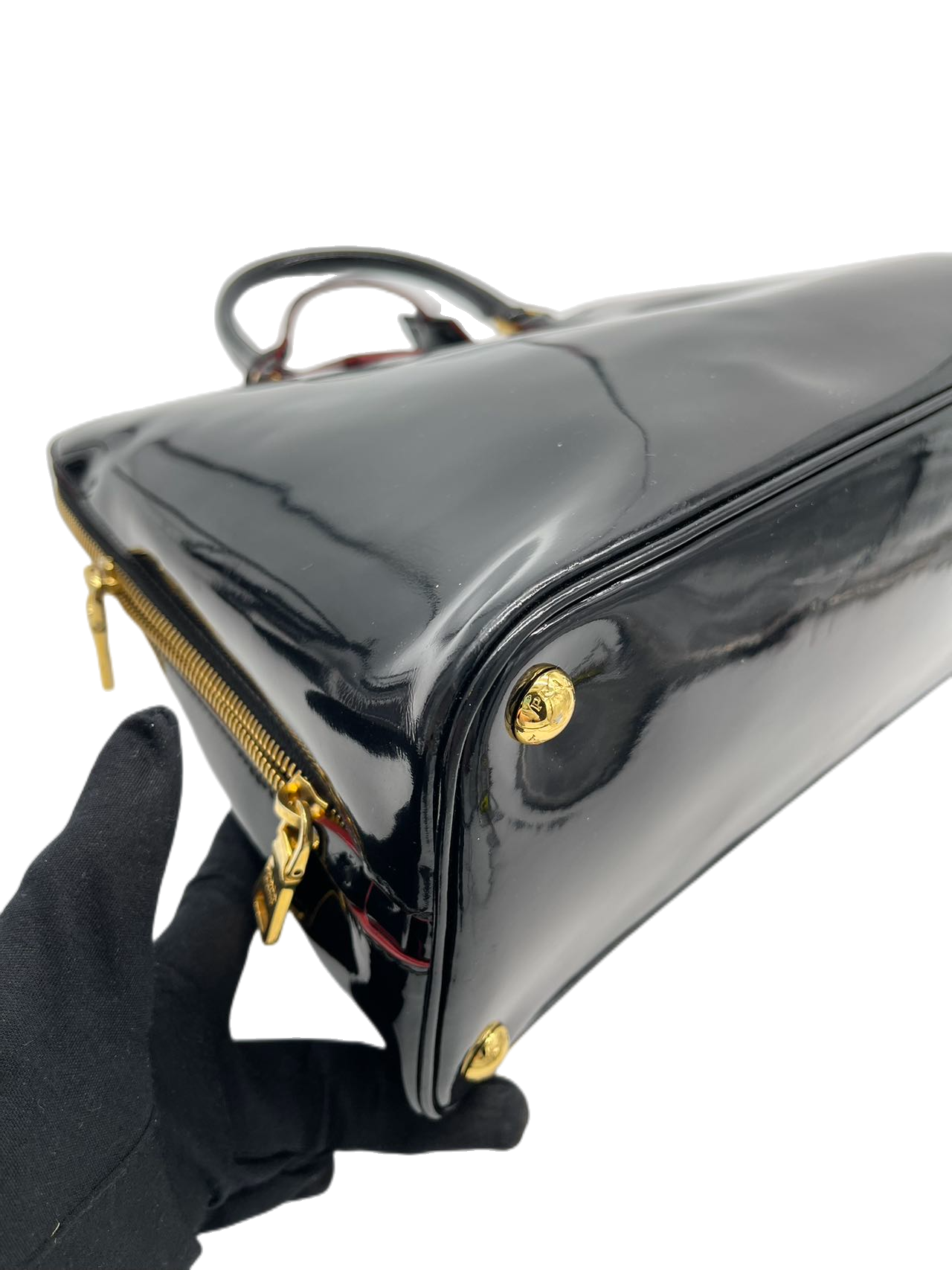 Preloved Prada Black Patent Leather Handbag Satchel