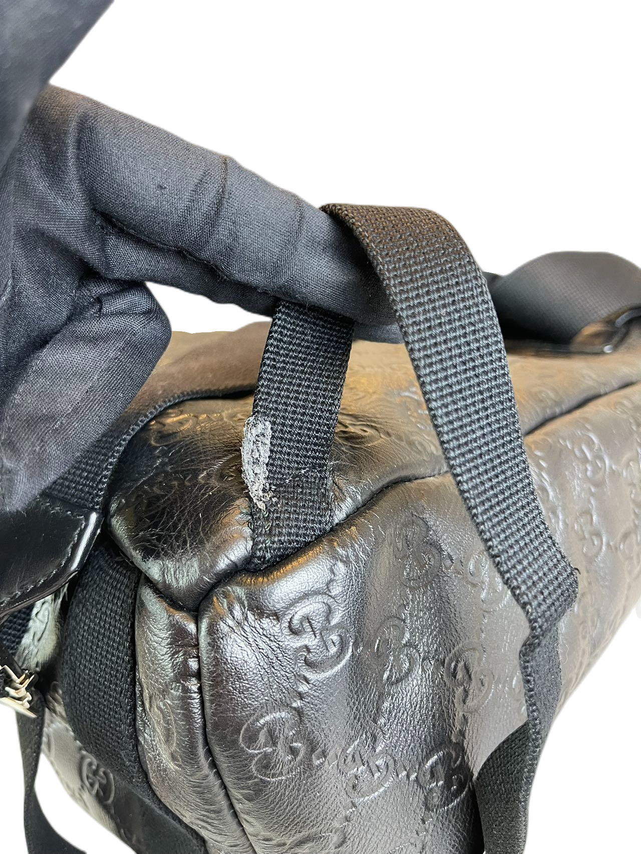 Preloved Gucci GG Logo Printed Black Leather Backpack