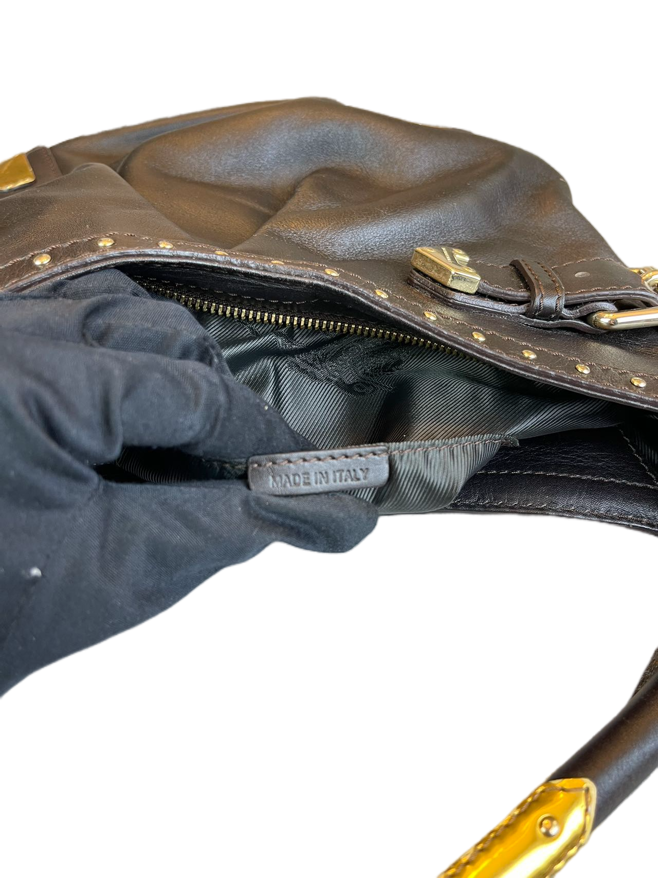 Preloved Burberry Black Leather Shoulder Bag Totes With Stud
