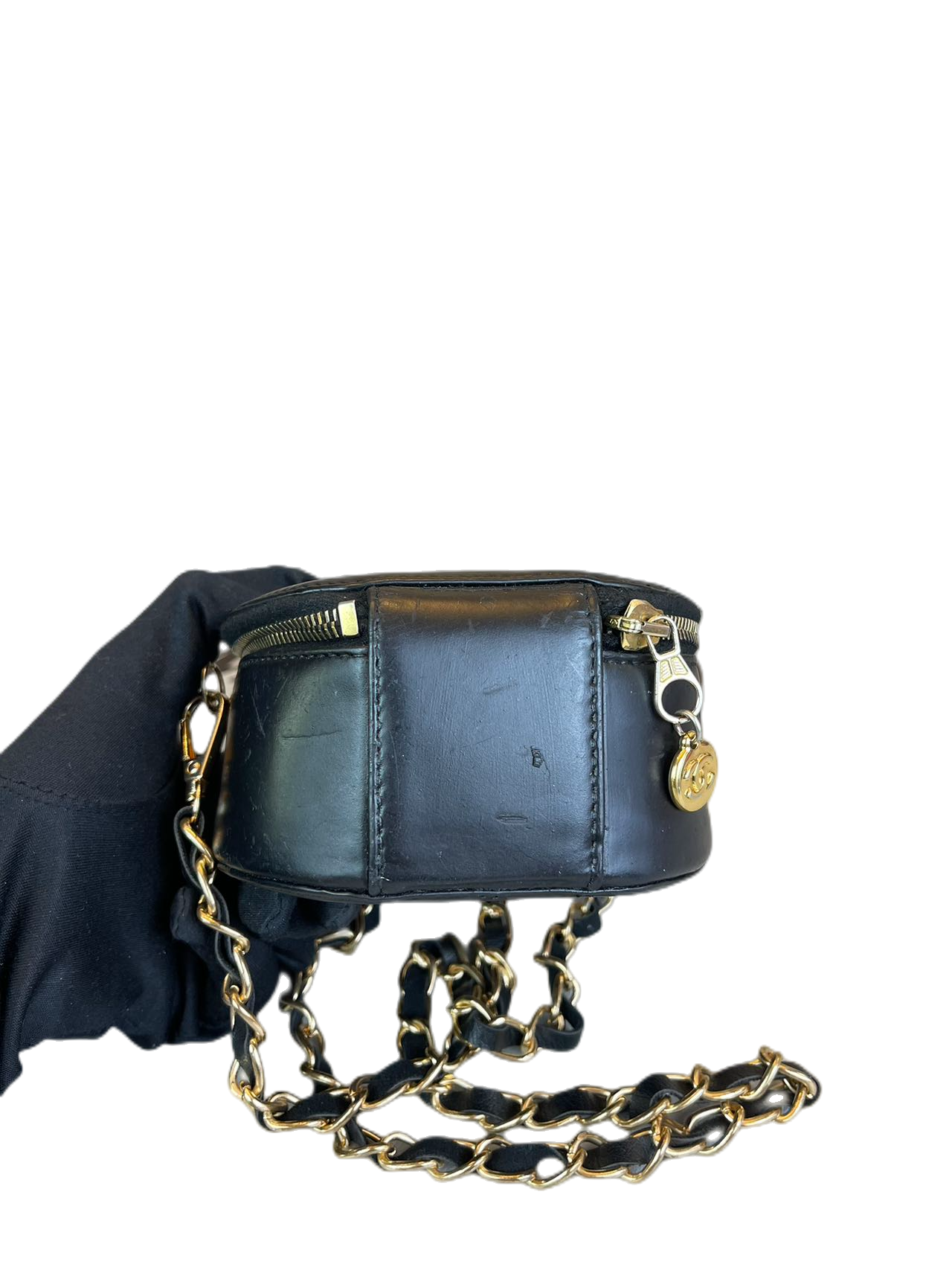Preloved Chanel Black Leather C Logo Shoulder Bag