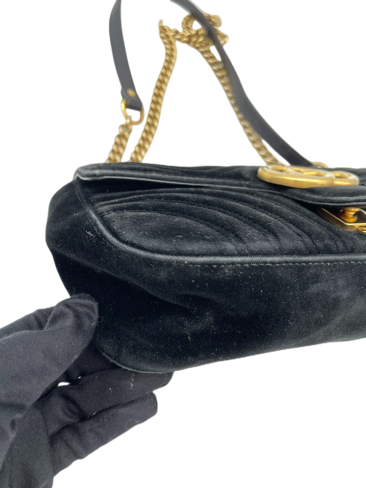 Preloved Gucci Black Velvet Small Marmont Shoulder Bag