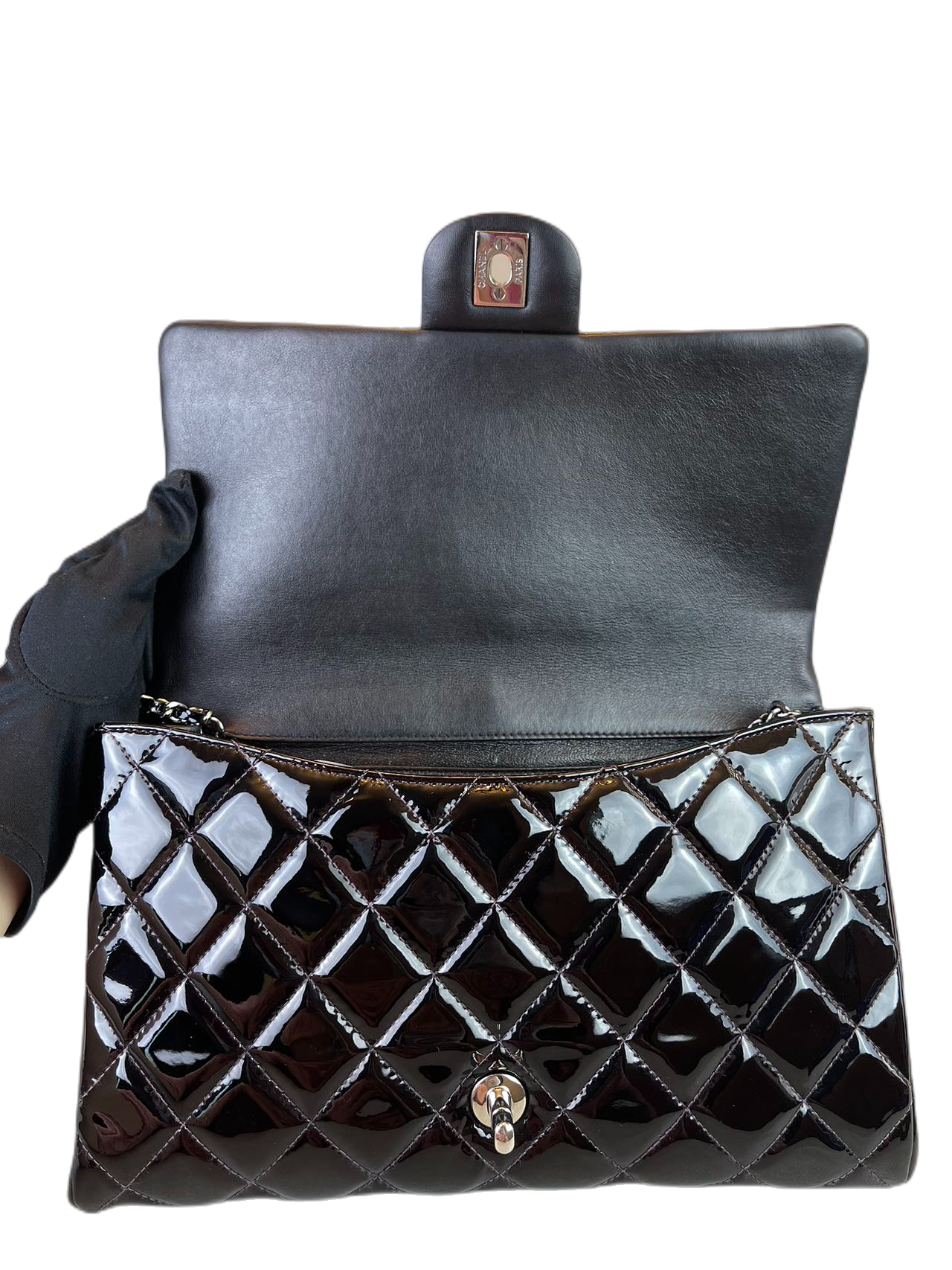 Preloved CHANEL Black Patent Leather Classic Flap Shoulder Bag