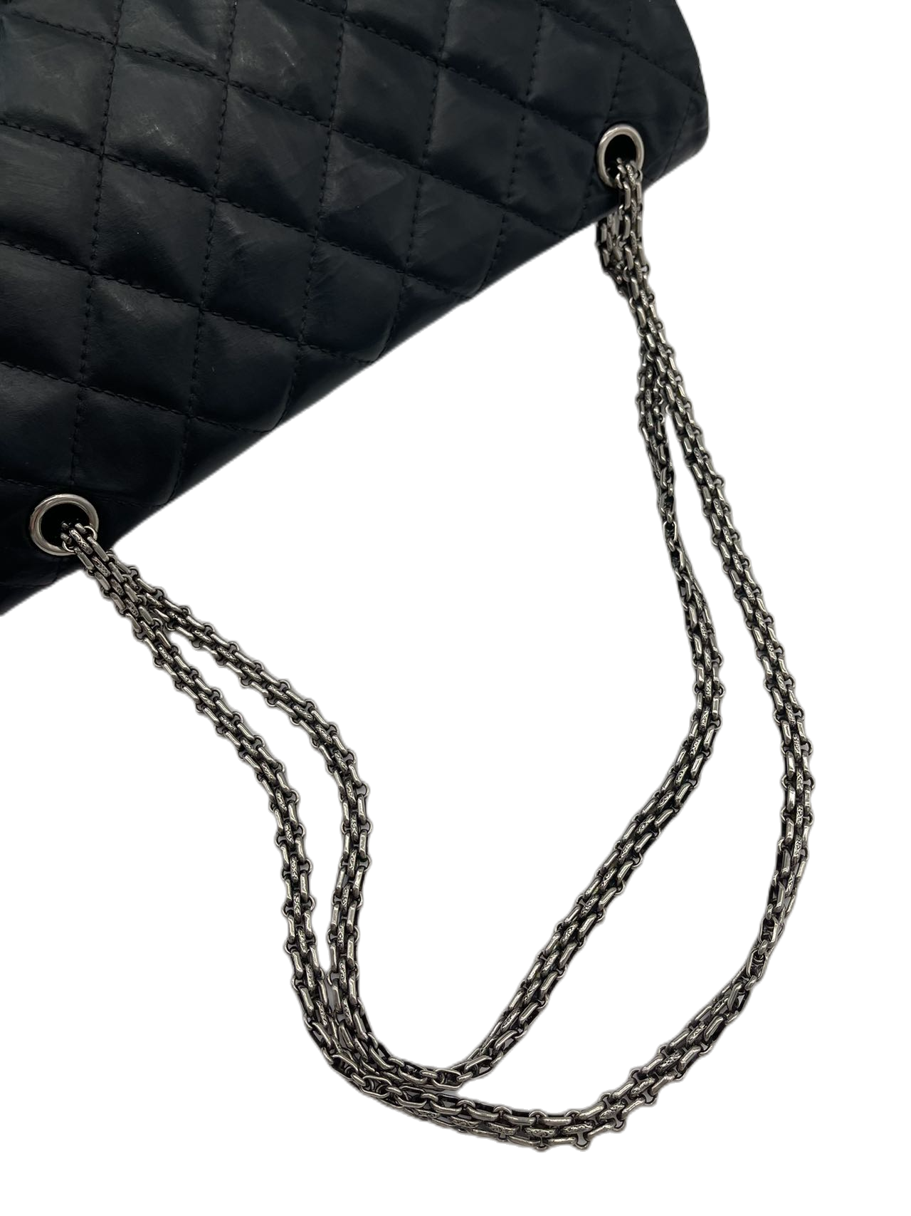 Preloved Chanel Black Leather Large Double Flap 2.55 Shoulder Bag