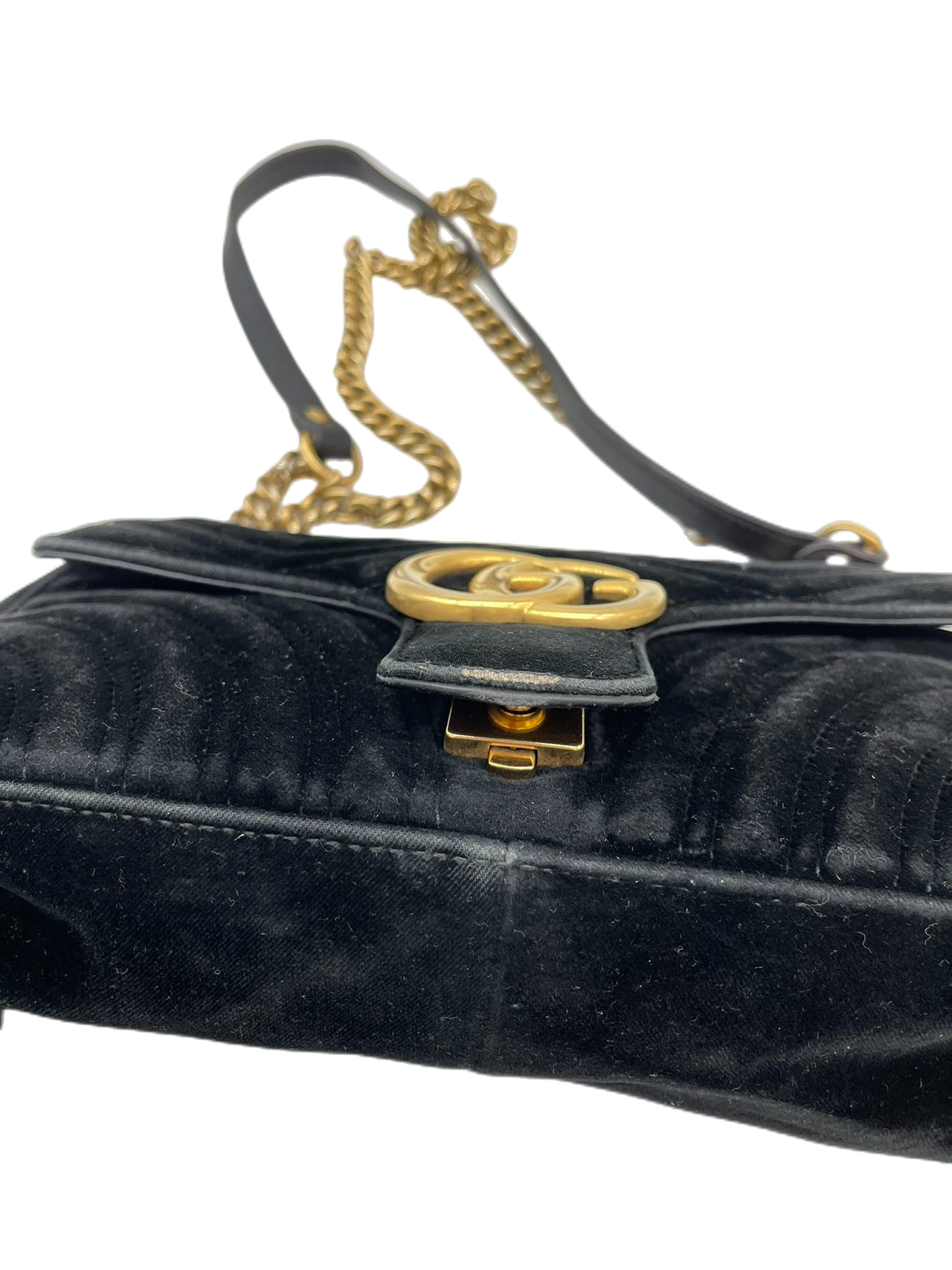 Preloved Gucci Black Velvet Small Marmont Shoulder Bag