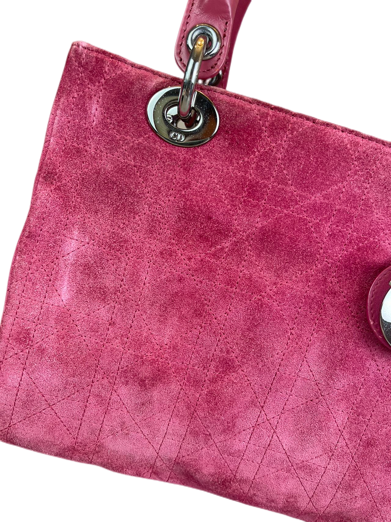 Preloved Christian Dior Pink Velvet Medium Lady Dior Satchel