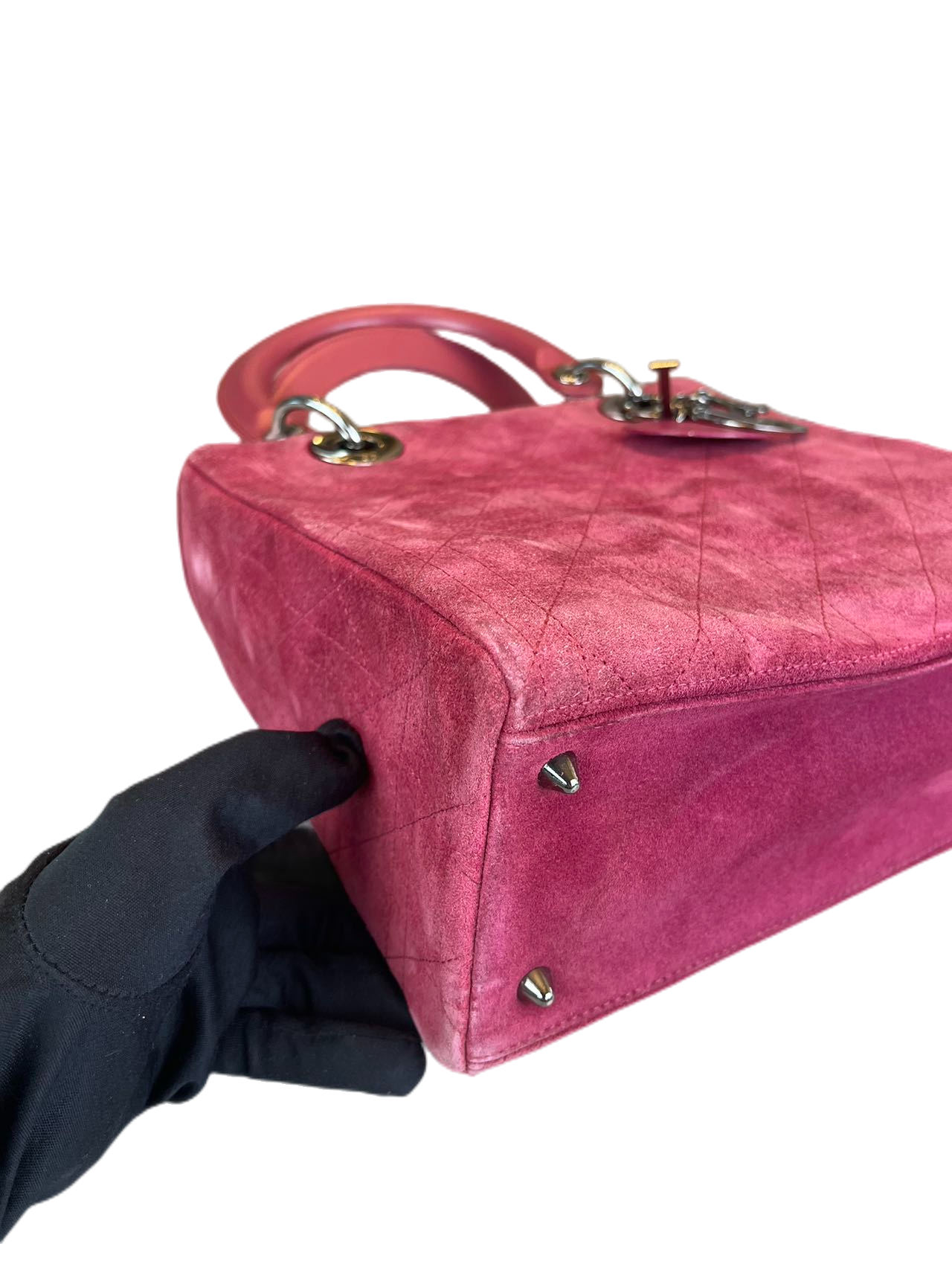 Preloved Christian Dior Pink Velvet Medium Lady Dior Satchel