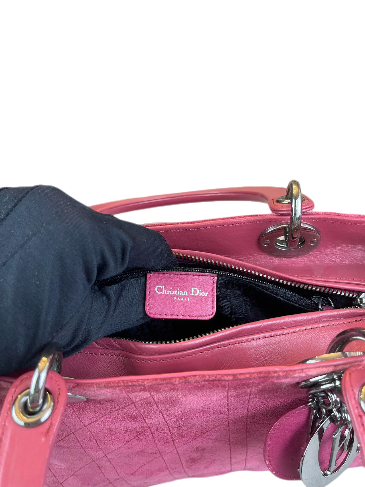 Preloved Christian Dior Pink Velvet Medium Lady Dior Satchel