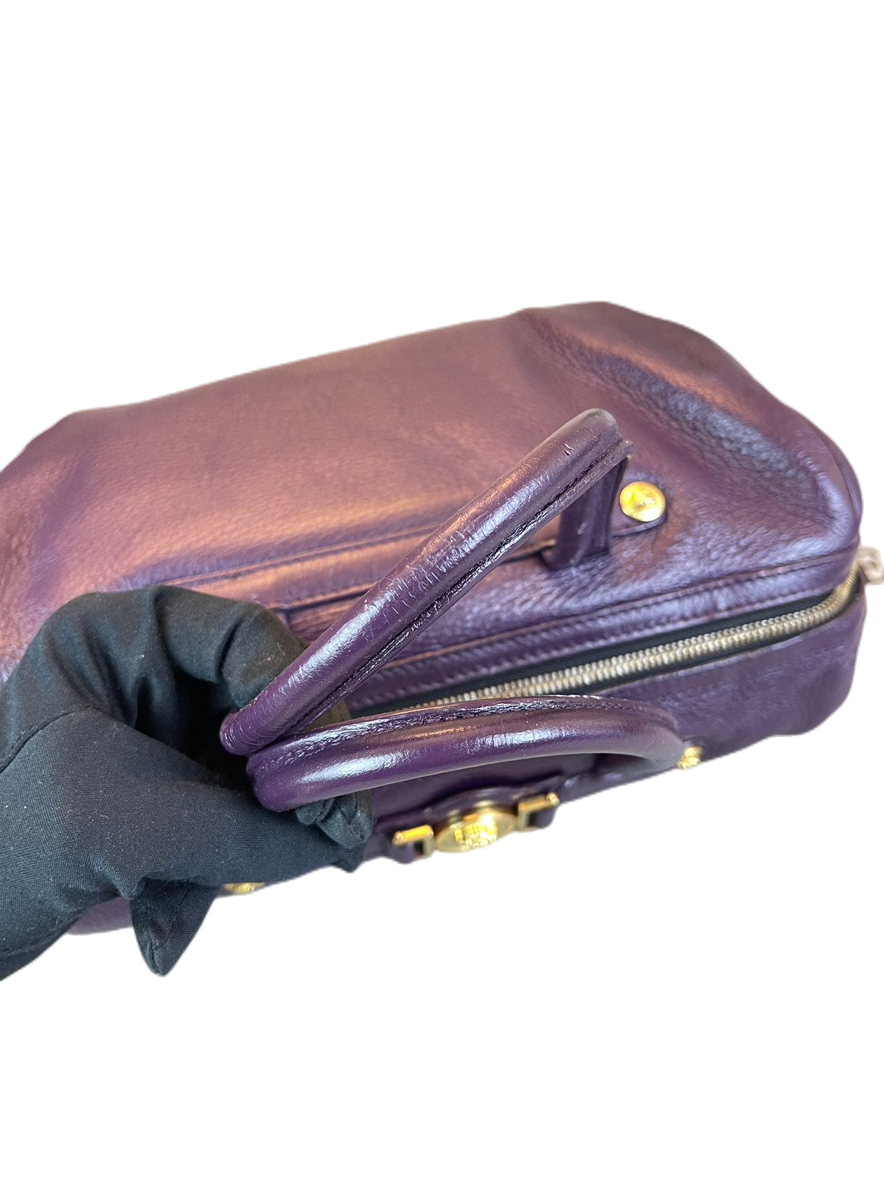 Versace Purple Leather Boston Bag Satchel Handbag