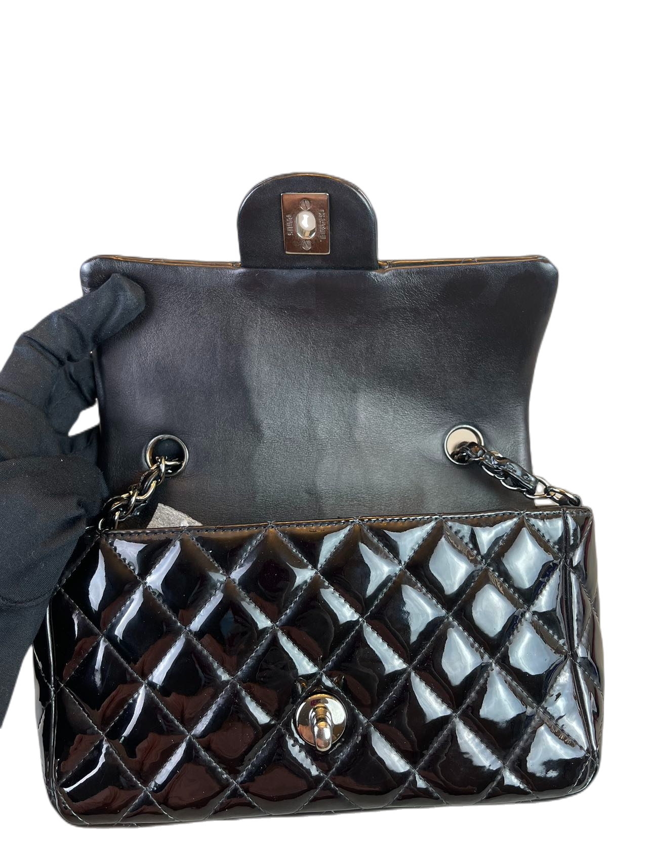 Preloved CHANEL Black Patent Leather Mini Classic Flap Shoulder Bag