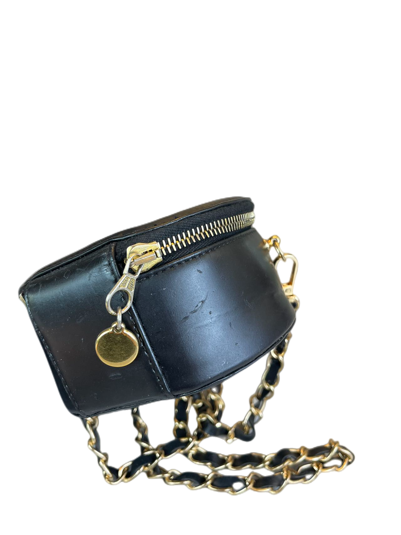Preloved Chanel Black Leather C Logo Shoulder Bag