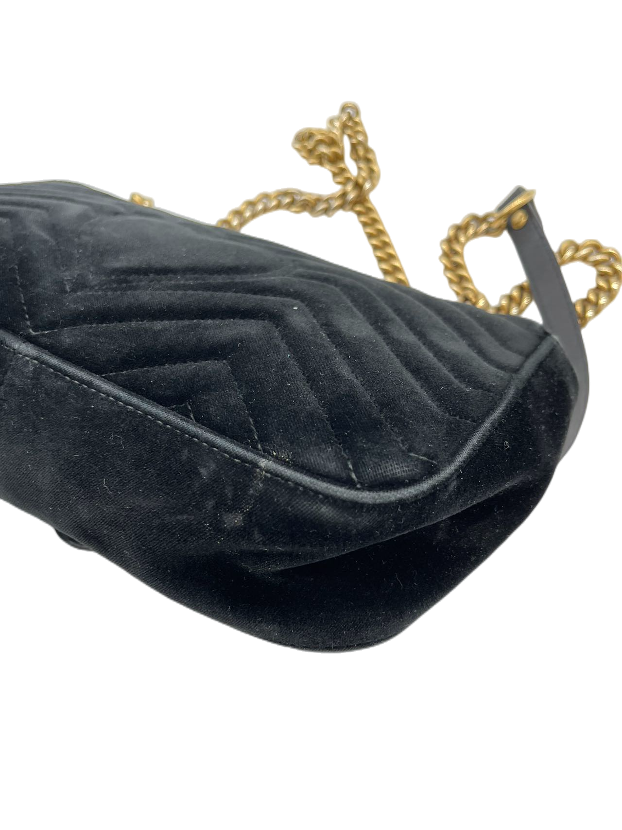 Preloved Gucci Black Velvet Small Marmont Shoulder Bag