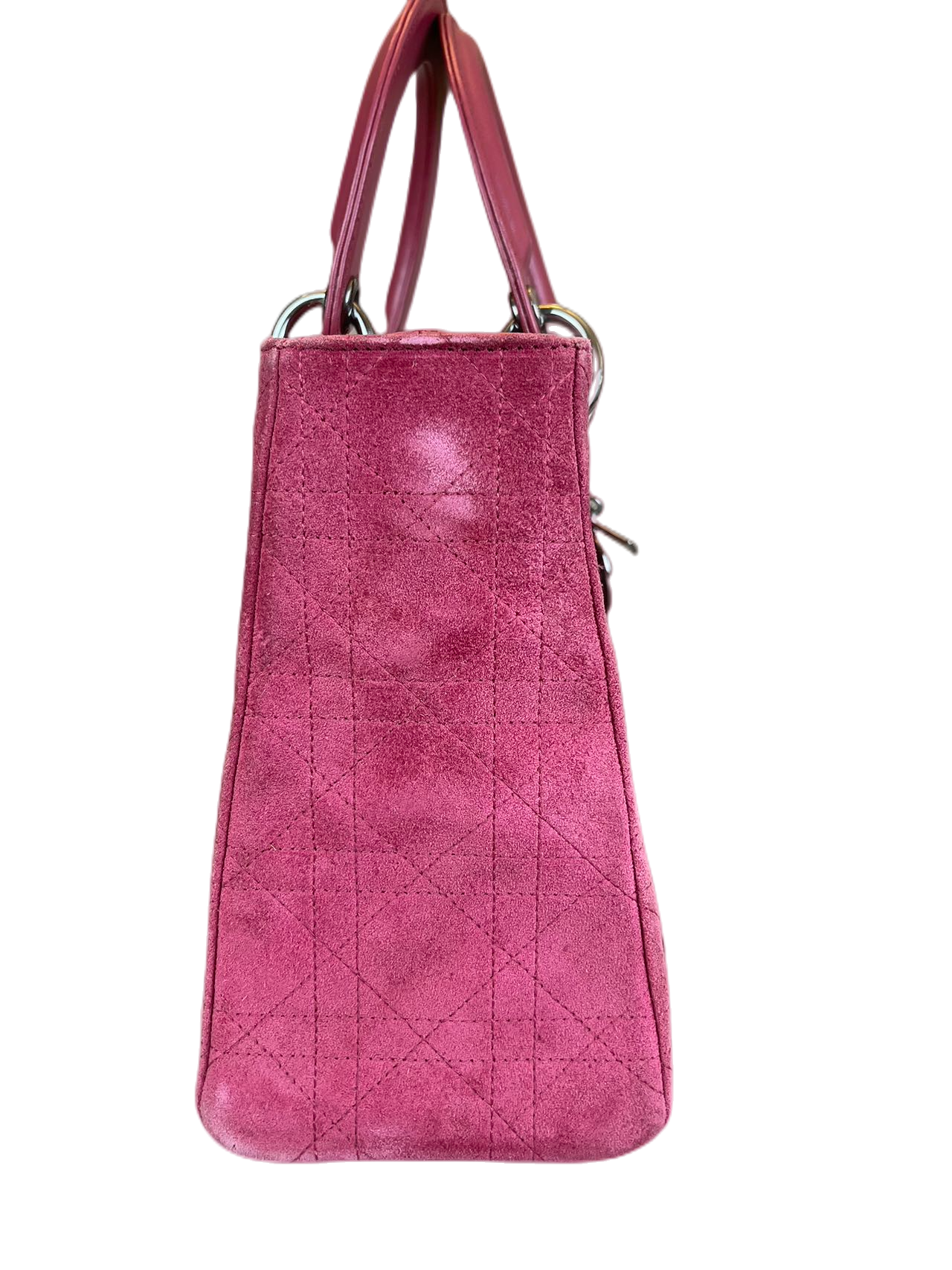 Preloved Christian Dior Pink Velvet Medium Lady Dior Satchel