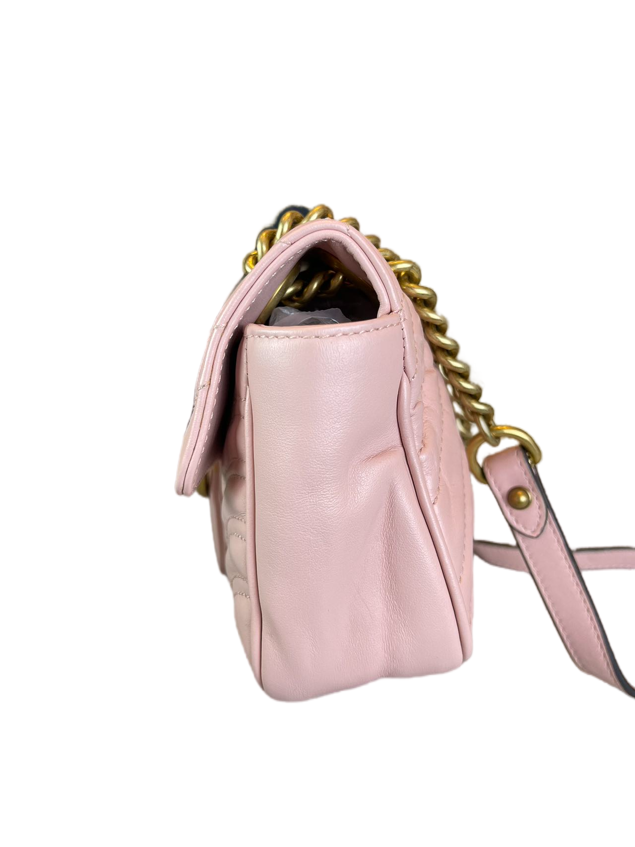 Preloved Gucci GG Logo Pink Leather Mini Marmont Shoulder Bag
