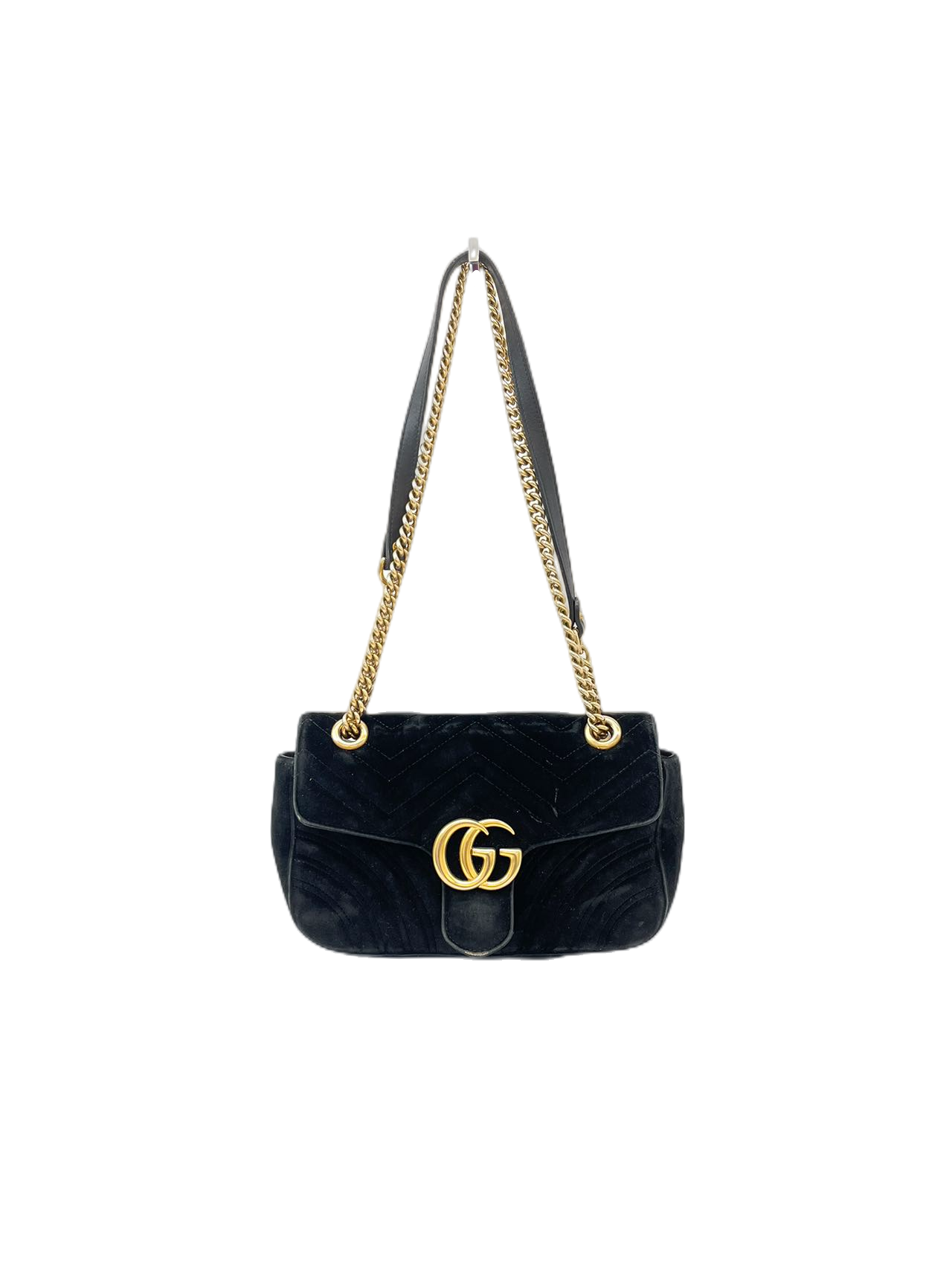 Preloved Gucci Black Velvet Small Marmont Shoulder Bag
