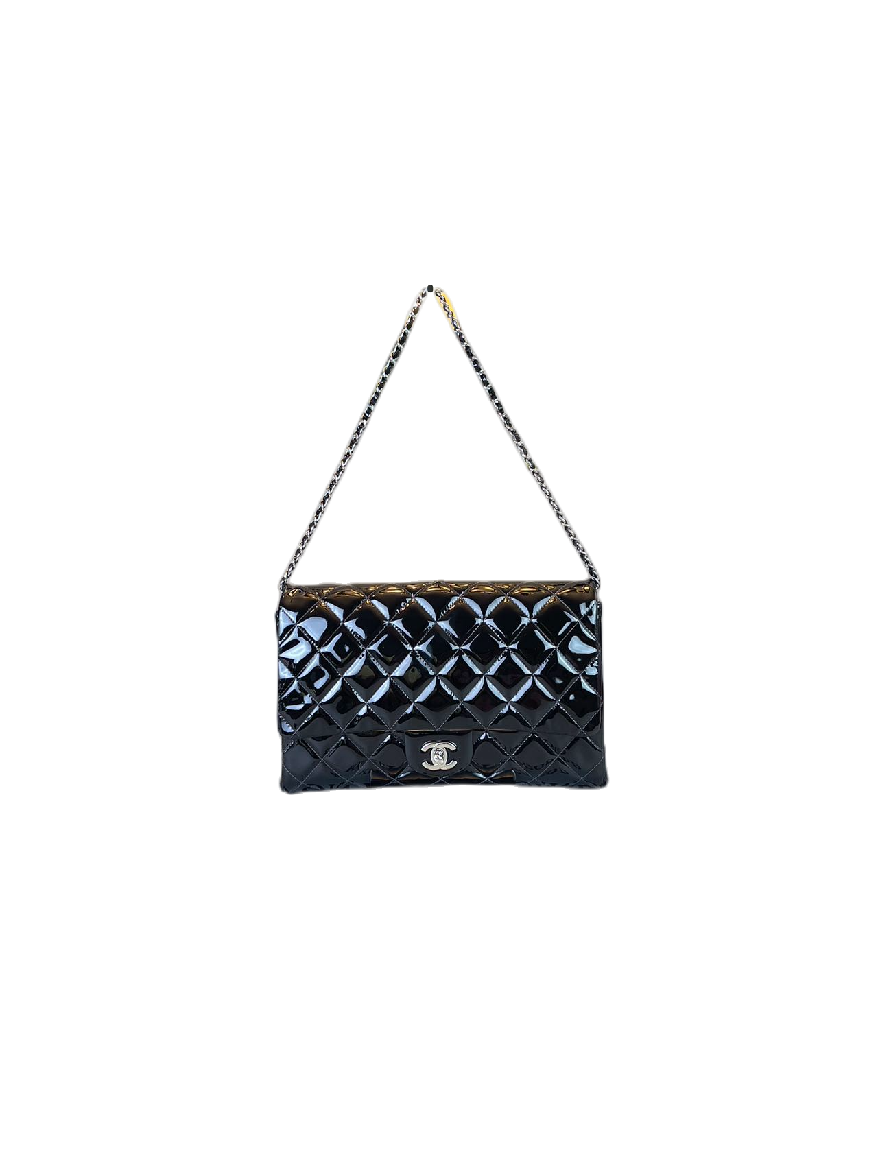 Preloved CHANEL Black Patent Leather Classic Flap Shoulder Bag
