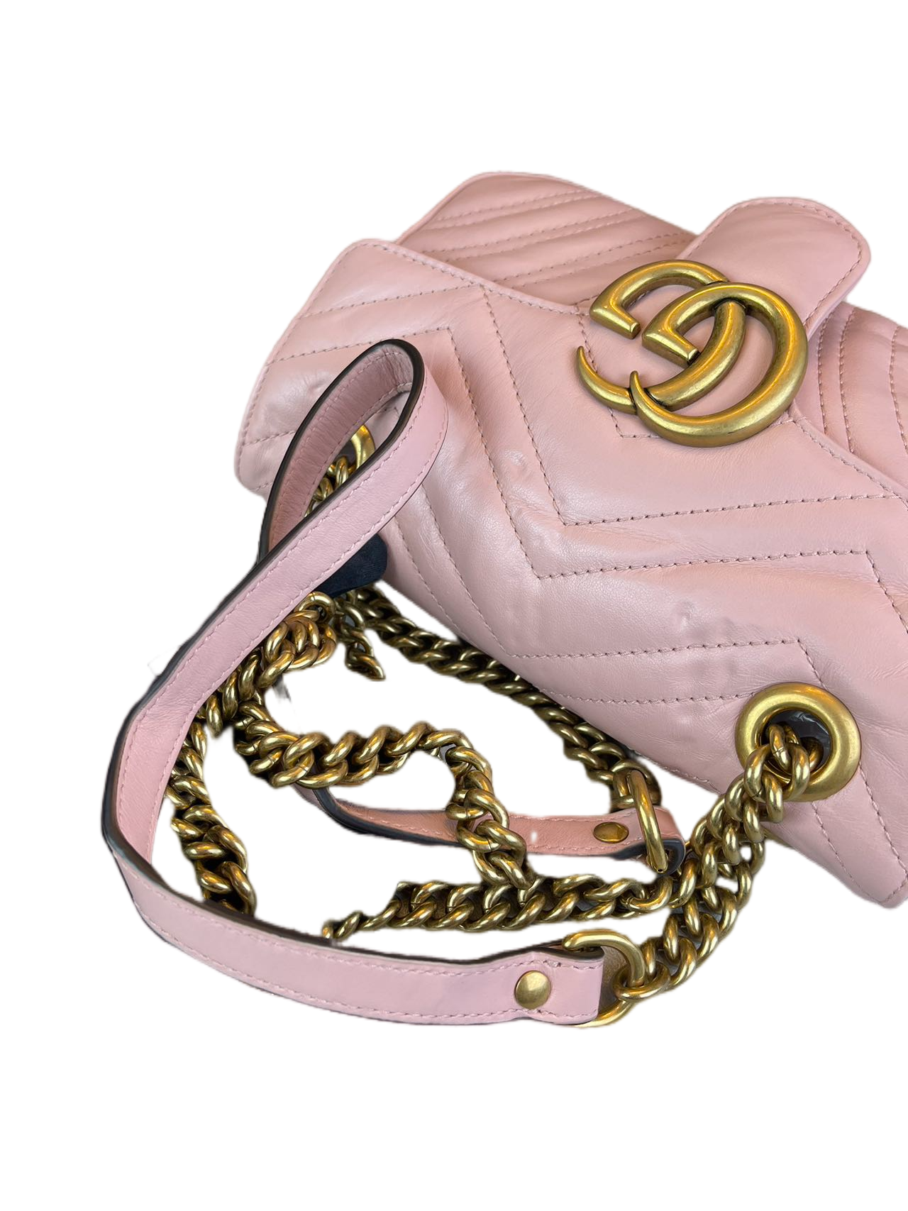 Preloved Gucci GG Logo Pink Leather Mini Marmont Shoulder Bag