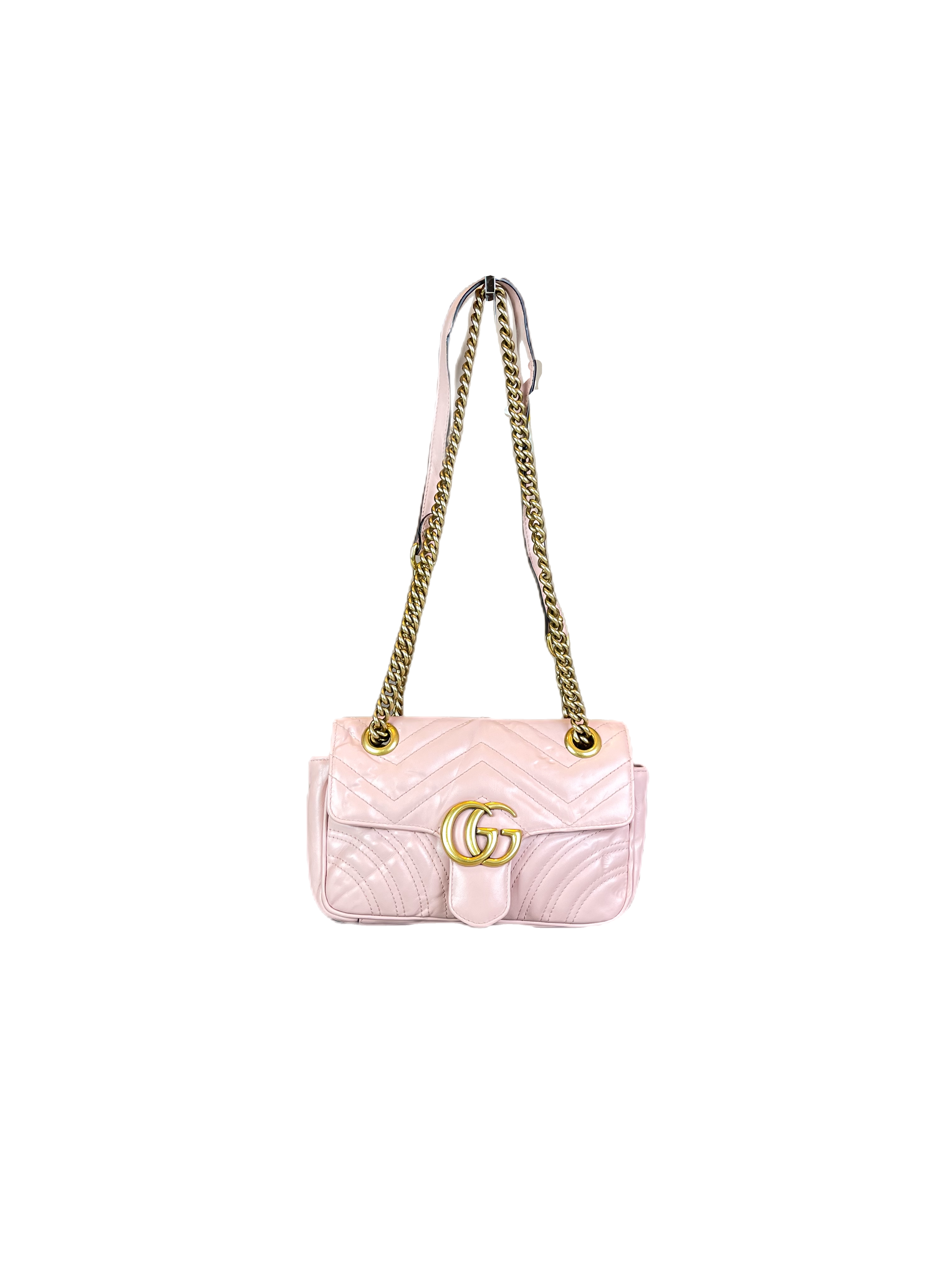Preloved Gucci GG Logo Pink Leather Small Marmont Shoulder Bag Crossbody